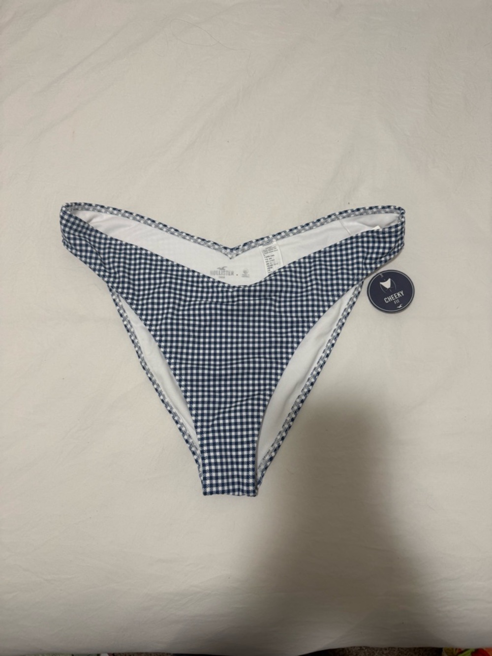 Hollister Blue and White Gingham Cheeky Bikini Bottoms